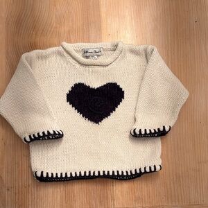 Charming Ivory Sweater with Black Heart Design,